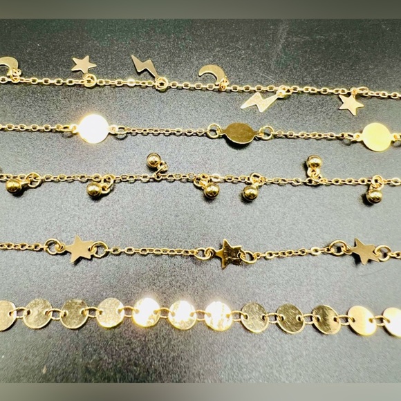 New set of 6 Gold Plated Anklets Moon Stars - Picture 16 of 16